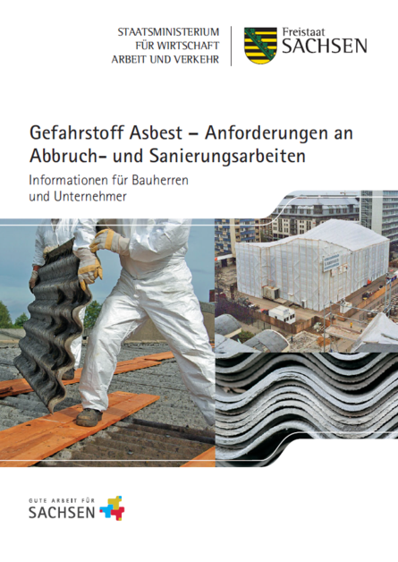 Cover der Broschüre mit Bildern von Baustellen und Asbestplatten